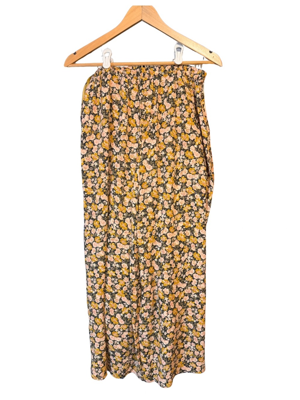 American Eagle Floral Wide Leg Crop Pants | Elastic Waist | Yellow Green | MTall
